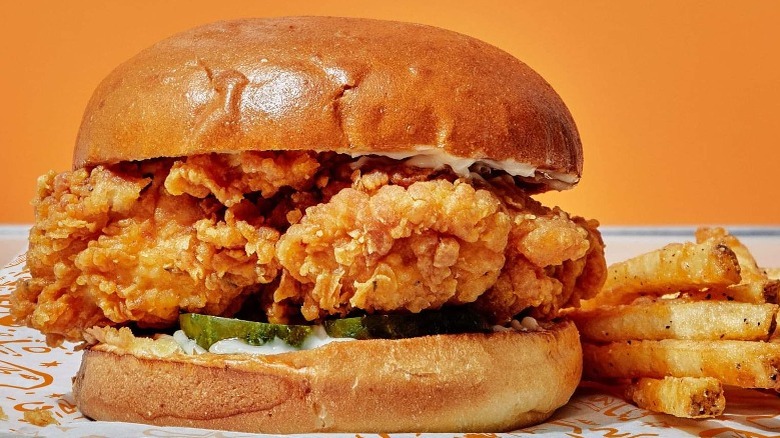 Popeyes chicken sandwich with fries
