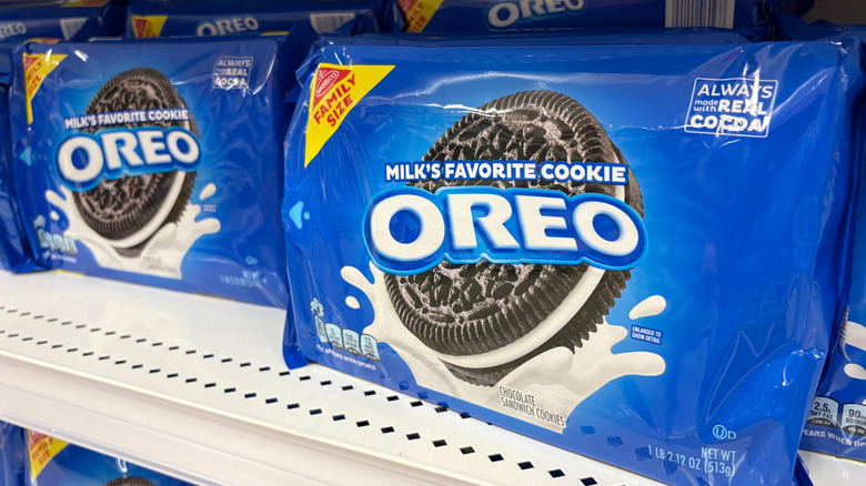 Oreo packages on a supermarket shelf