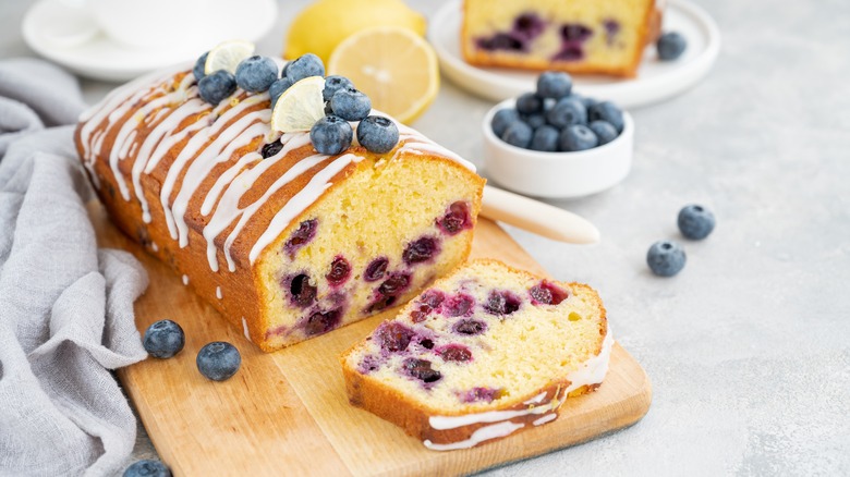Blueberry loaf decorated with white icing