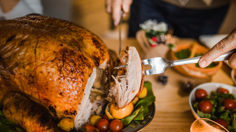 Person carving turkey