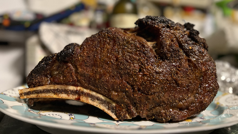 A variety of steaks from the rib roast on display.