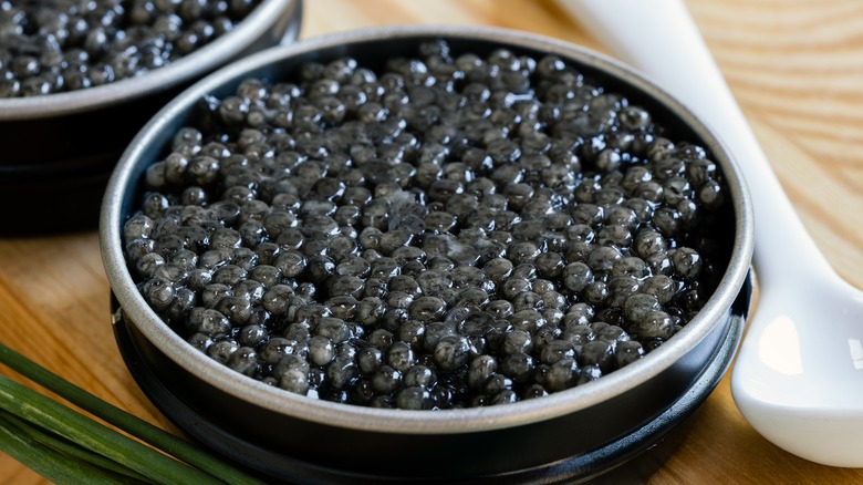 Opened jar of caviar