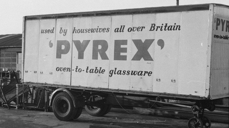 Vintage PYREX delivery truck in front of warehouse