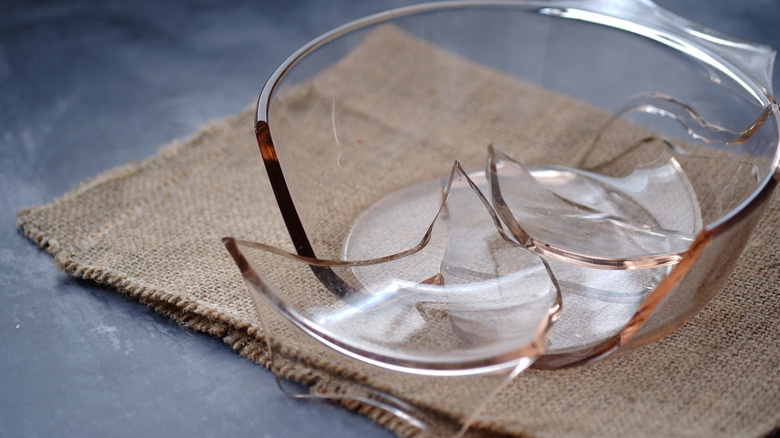 Broken Pyrex dish on table
