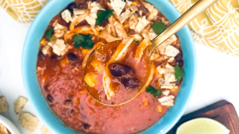 up close spoonful of soup