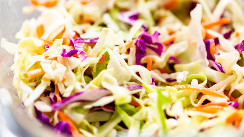 Shredded cabbage in a bowl