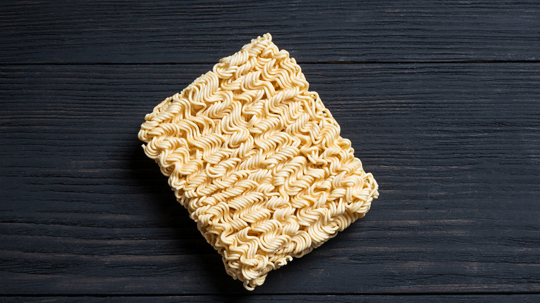 Ramen noodles on wood board