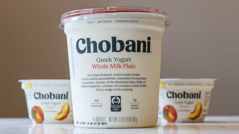 Tubs of Chobani Greek yogurt