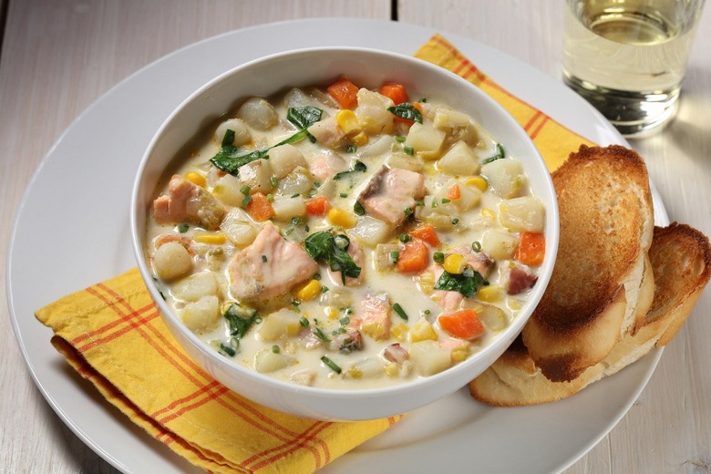 Creamy Fish Chowder with Bacon, Corn and Spinach