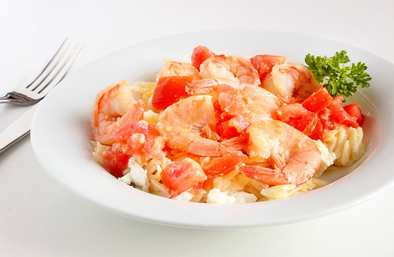 Greek orzo salad with shrimp and cherry tomatoes