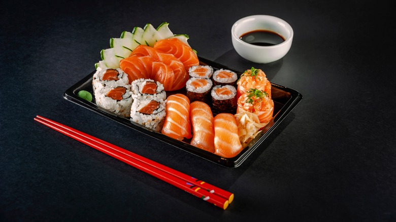 tray of sushi and sashimi