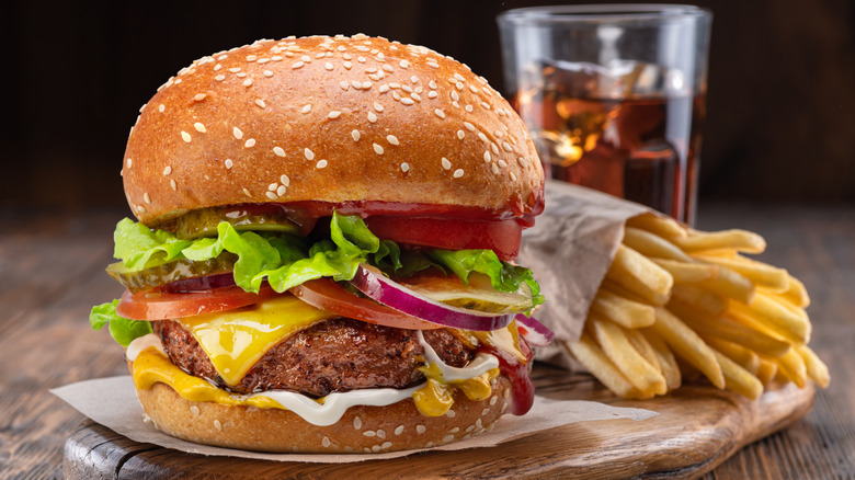 burger, fries and drink