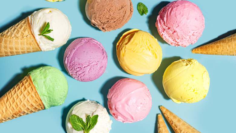 Various types of sorbet and ice cream