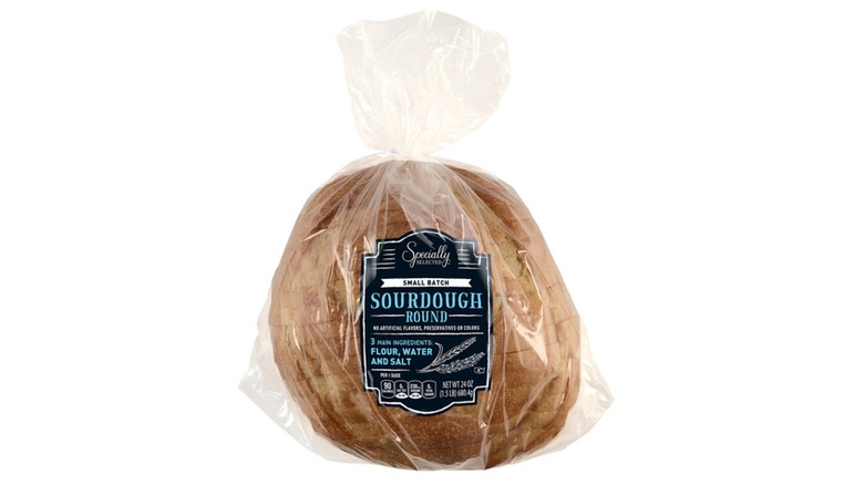 Aldi's Specially Selected Sliced Sourdough Round is packaged in a bag.