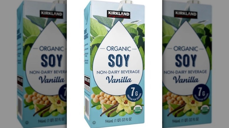 Carton of Kirkland Signature organic vanilla soy milk