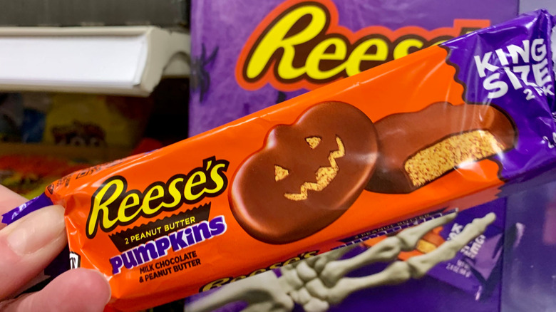 Close up of Reese's peanut butter pumpkins
