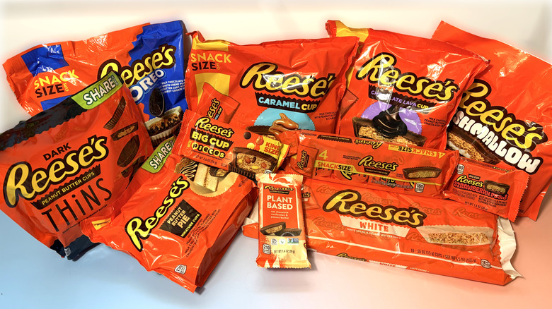 Packages of various flavors of Reese's peanut butter cups