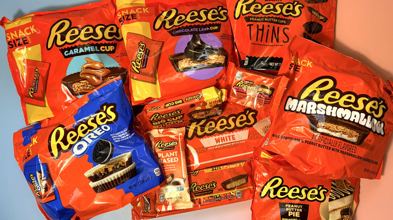 Packages of various flavors of Reese's peanut butter cups
