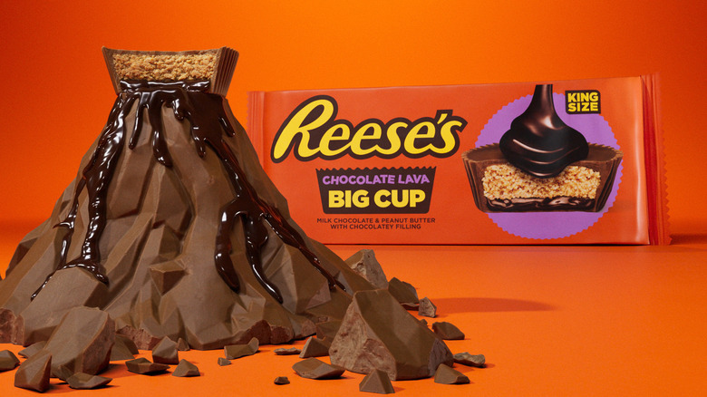 Reese's Chocolate Lava Big Cup next to a chocolate volcano topped with a peanut butter cup