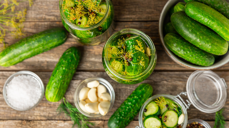 Pickled cucumbers with dill, garlic and pepper