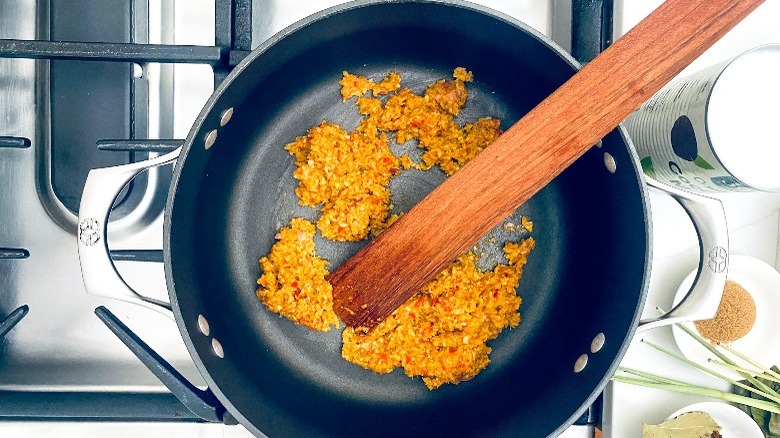 spice paste in skillet