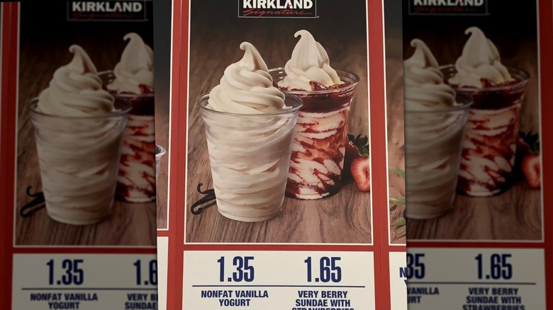 An image of Costco's menu, showing its Very Berry Sundae with Strawberries and its Nonfat Vanilla Yogurt