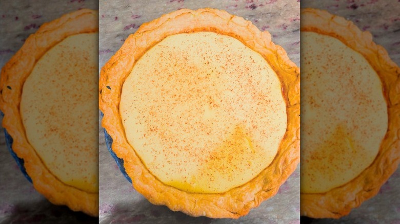 Eggnog pie on a marble table