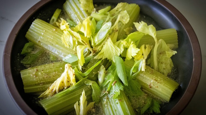 An artfully arranged plate of celery bvictor