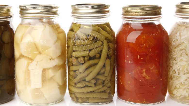 Mason jars of canned vegetables