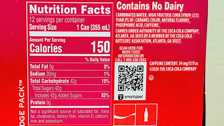 Close up of the nutritional panel on the 12-pack of Coke Cherry Float