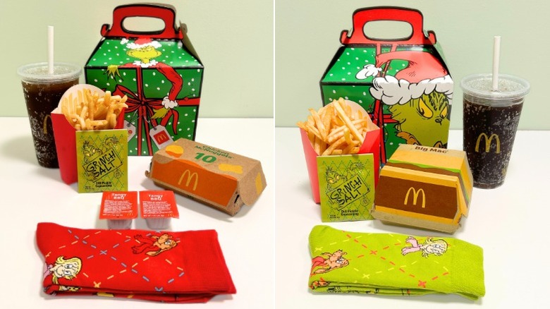 Side by side images of the Grinch Meal with nuggets and a Big Mac