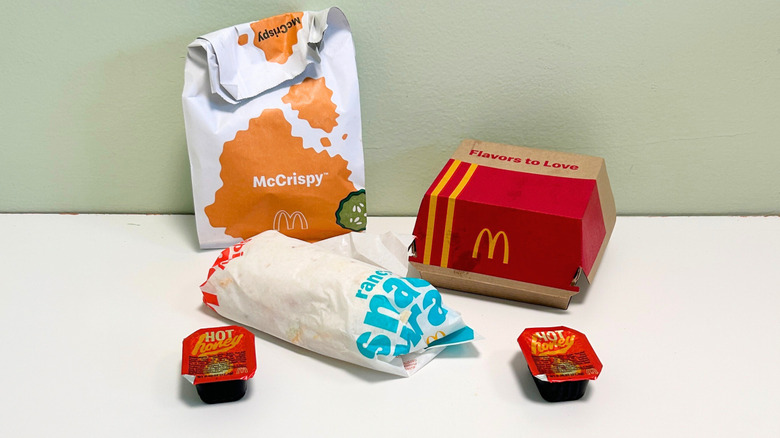 Several McDonald's new Hot Honey lunch items unwrapped