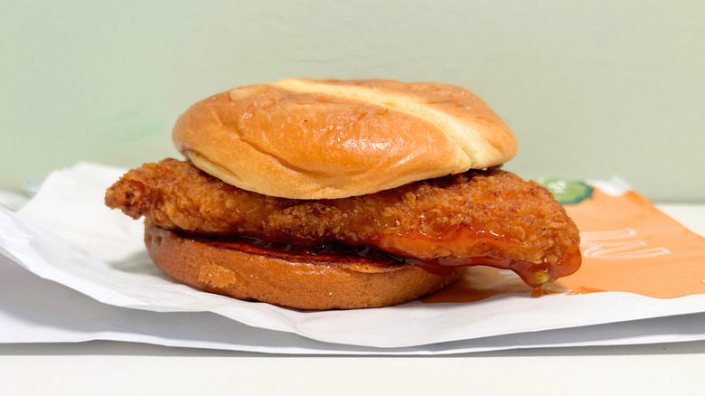 McDonald's Hot Honey McCrispy Sandwich on top of its wrapper