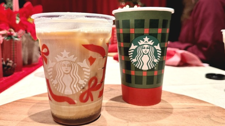 A Starbucks Eggnog Latte and Eggnog Cold Foam