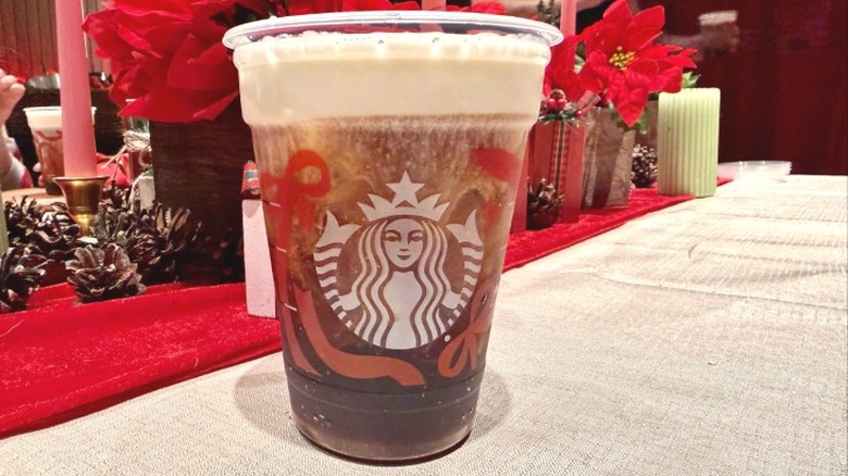 A Starbucks black cold brew with Eggnog Cold Foam