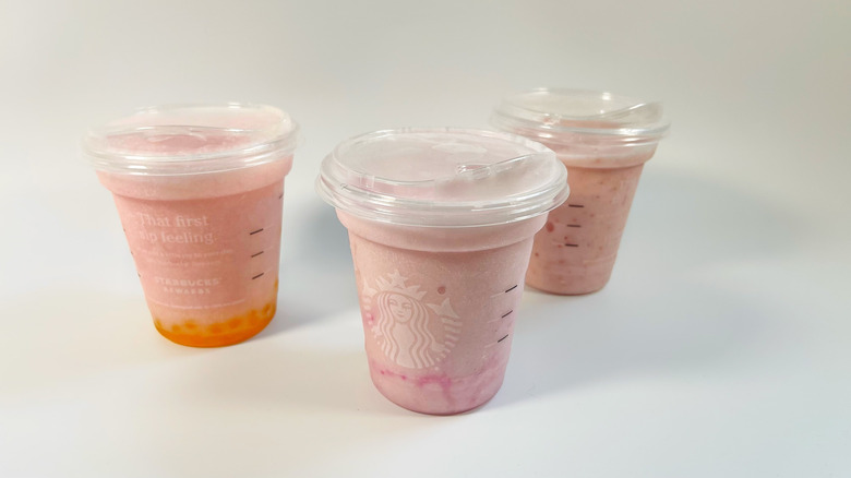 Three light pink blended Refreshers on a white background