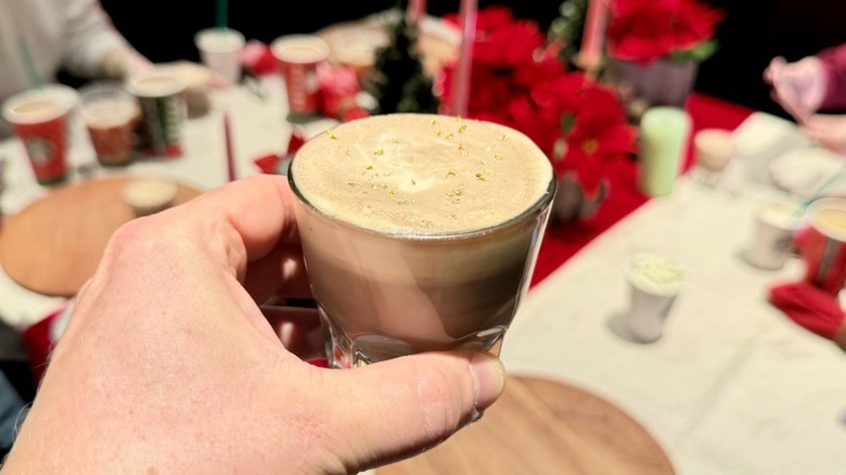 Caramel Miso Hot Cocoa with gold flecks on top