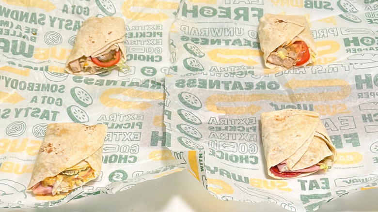Four Subway protein pockets arranged together on Subway paper