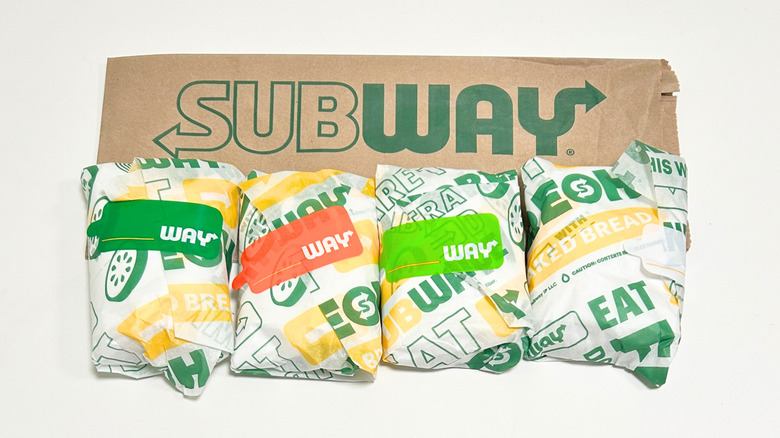 Four Subway protein pockets lined up in a row