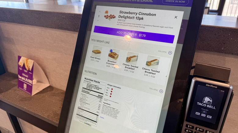 A menu screen at Taco Bell showing Strawberry Cinnamon Delights