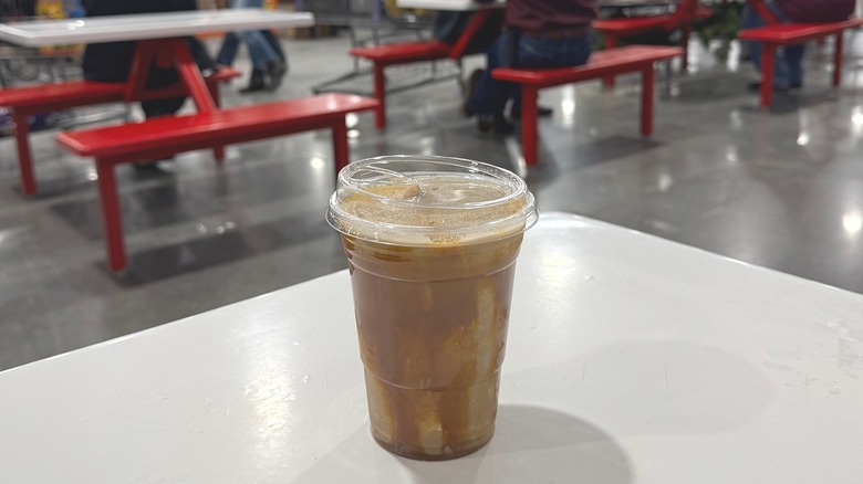 Caramel Cold Brew Freeze on a table in a Costco food court