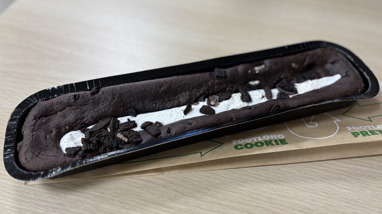Subway OREO Footlong Cookie up on table