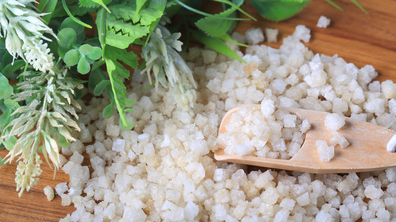Epsom salt and wooden scoop
