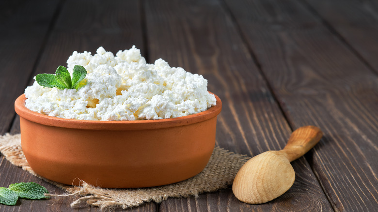 Ricotta in bowl with spooon