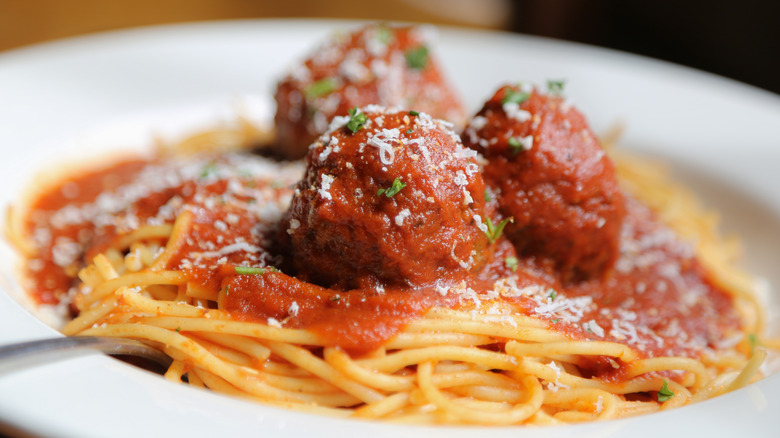 Plate of spaghetti and meatballs
