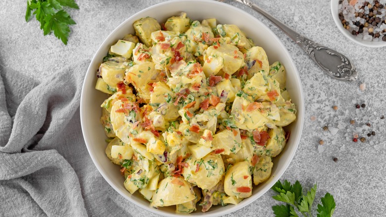 bowl filled with unroasted potato salad