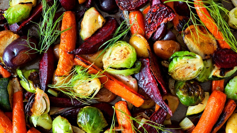 Tray of roasted fall vegetables