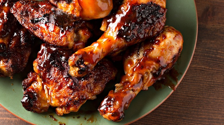 Chicken wings covered in BBQ sauce 