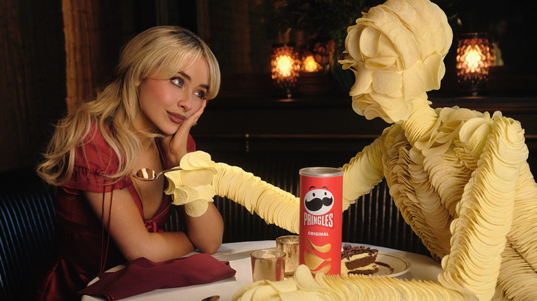 Sabrina Carpenter and Pringleleo from 2026 Super Bowl ad.