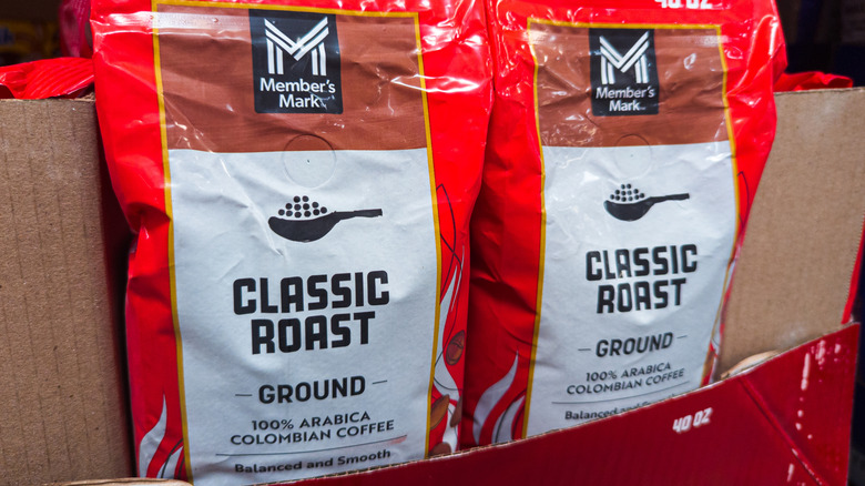 A close-up of two bags of Member's Mark Classic Roast Ground Coffee